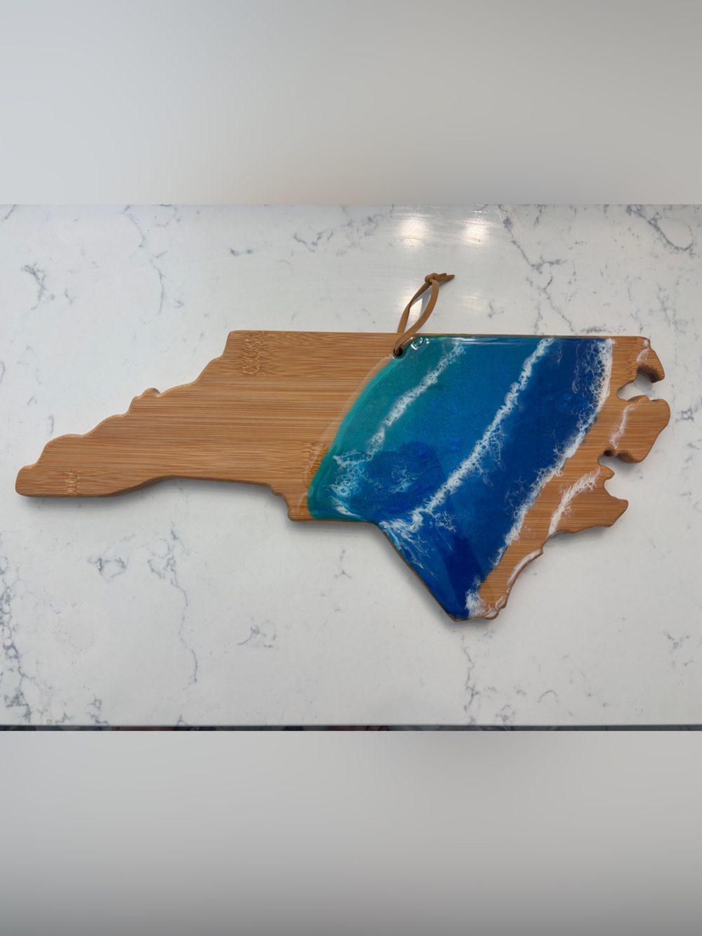 Handmade Bamboo NC Cutting/Serving Board with Blue Ocean Resin